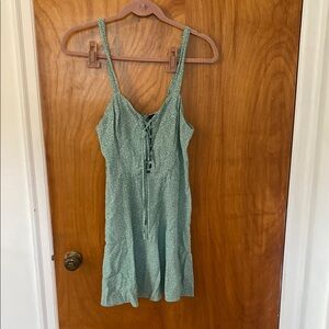 Green Polka Dot Dress with Lace-Up Front